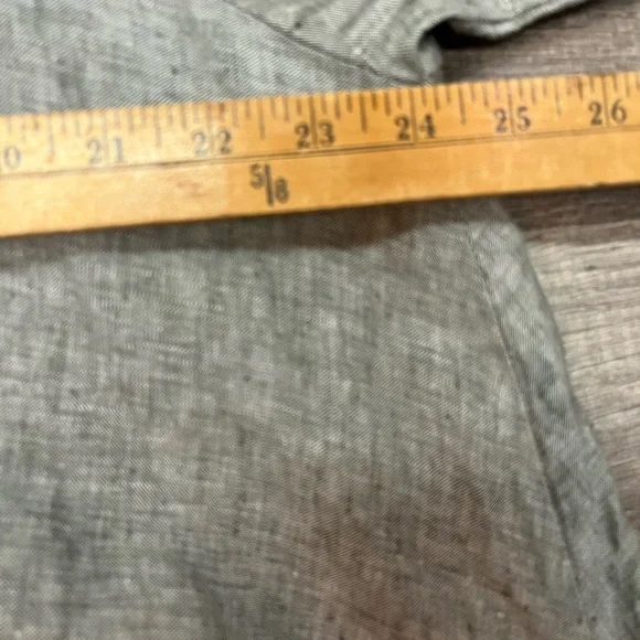 Bryn Walker large gray tan lagenlook linen button up short sleeve tunic - Picture 4 of 9